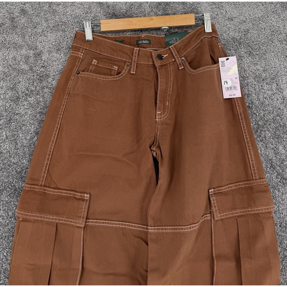 Wild Fable Mid-Rise Women Cargo Baggy Wide Leg Utility Brown Jeans size 4 Reg